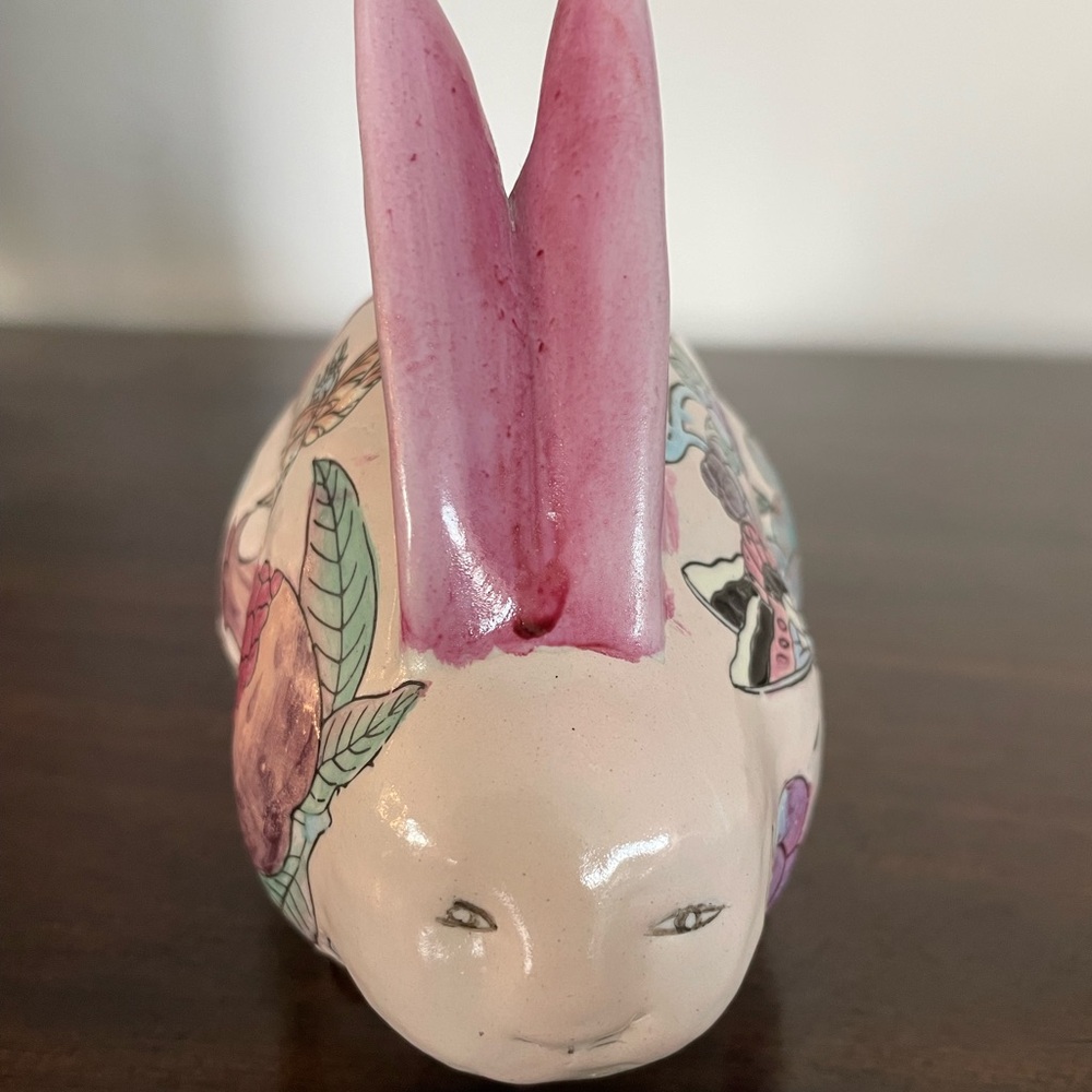 Handcrafted Ceramic Bunny Figurine - Pink and Cream